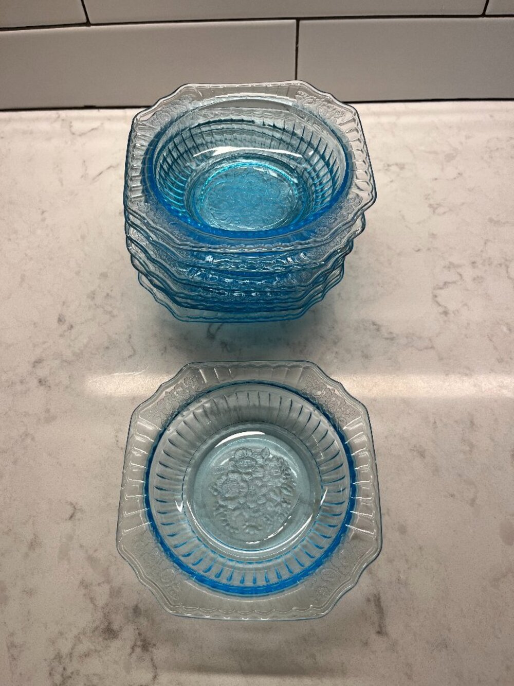 (7) Anchor Hocking 1930’s Mayfair “Open Rose” Ice Blue CEREAL BOWLS